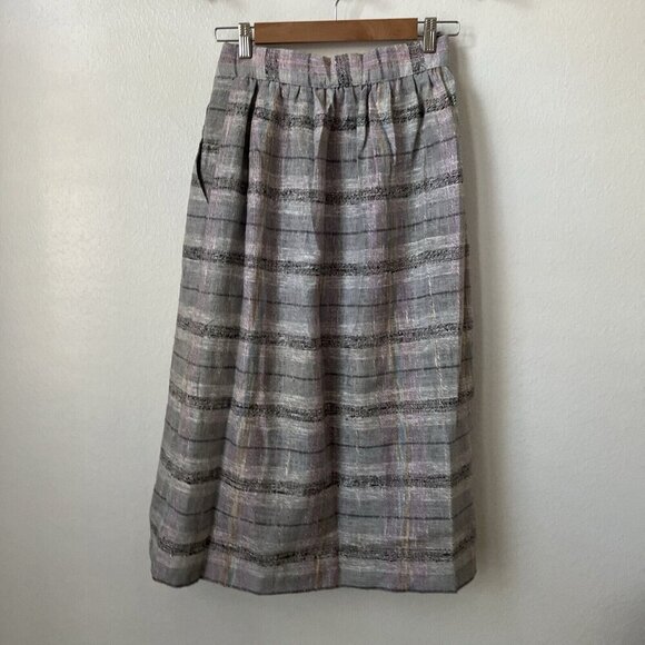70s Ann Stevens gray purple plaid tweed like a line pleated full‎ skirt midi 26" - Picture 5 of 7